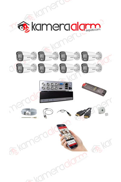 Hikvision 8 Kameralı, Gece Gündüz Renkli Görüşlü, Ses Kayıtlı Güvenlik Kamera...