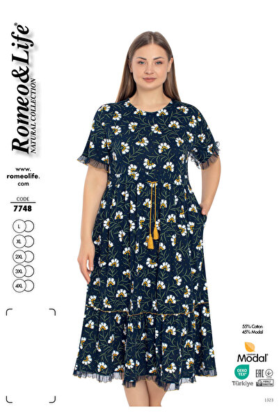 ROMEO LİFE Γυναικείο Καλοκαιρινό Φόρεμα 7748 από βαμβακερό ύφασμα Modal Plus Size