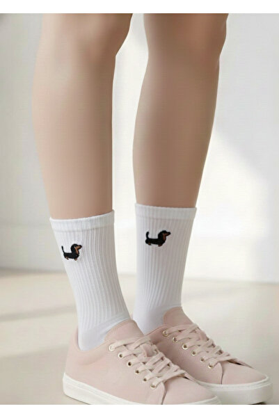 AYDK Симпатични чорапи с бродерия на куче от породата дакел, унисекс, бели, з...