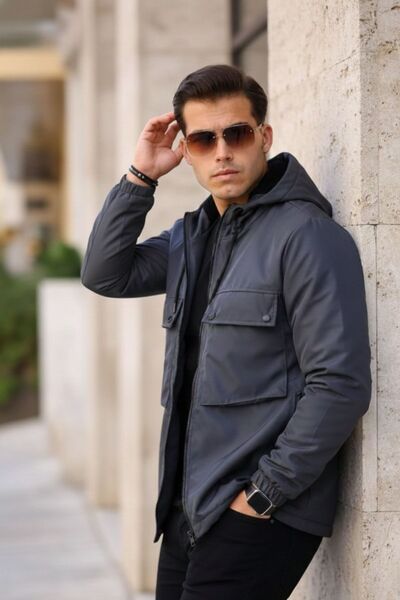 comstar Чоловічий водонепроникний плащ з капюшоном, кишенями та рукавами з хутром