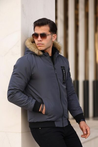 comstar Чоловічий капюшон з підкладкою з хутра, водонепроникний, з кишенями, димчасто-сірий