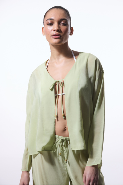 Penti Light Green Mindy V-Neck Oversize Kimono with Lacing Detail
