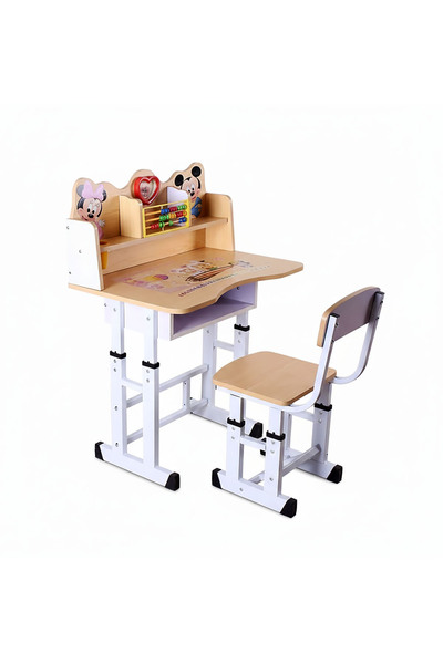 AGD Educational Children's Desk Set with Study Table and Chair, Includes Clock and Wooden Abacus