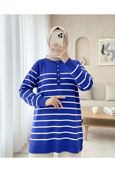 Modamorfo Трикотажна туніка з напівзастібкою та розрізом - Saks