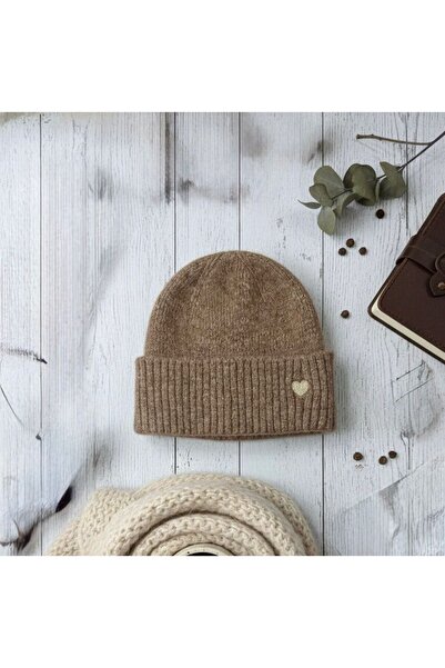 Trend Şapka 14802 Gold Kalp Nakışlı Camel Bere