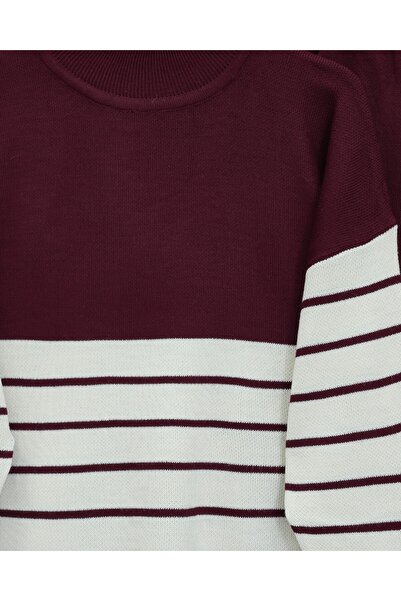 Modamorfo Half-Thigh Striped Knitwear Set - Burgundy