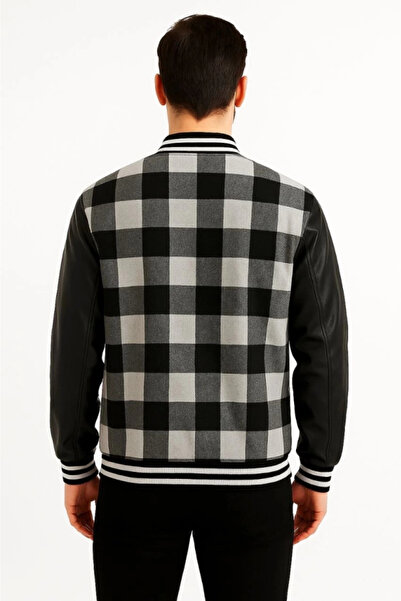 mzpkartan Jachetă interioară Lumberjack College cu mâneci din piele artificială - gri