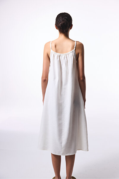 Penti White Natural Linen Square Neck Long Dress
