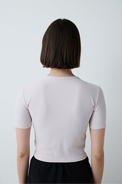 Penti Pastel Pink Crop T-Shirt with Cross Detail on the Front