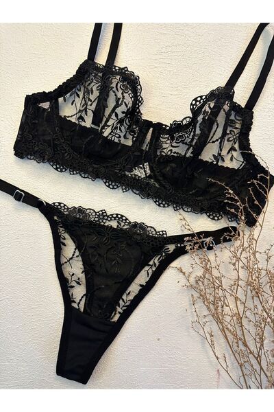 dem merys Бюстгальтер з чорним квітковим візерунком