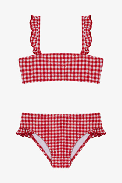 Penti Kız Çocuk Gigham Kareli Fırfırlı Bandeau Bikini Takımı