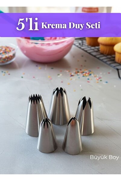 Jet's Home Large Size Cream Decorating Tips Set of 5 Stainless Steel Cake Cup...