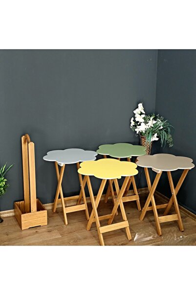 Tekir Çanta Sehpa Çiçek Model Ahşap MDF Dekoratif 4 lü Renkli Lake ve Rustik ...