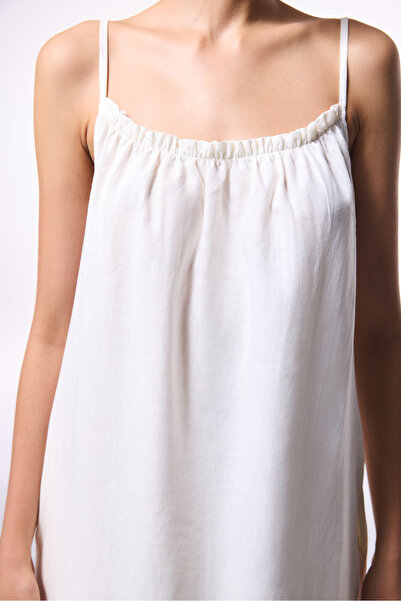 Penti White Natural Linen Square Neck Long Dress
