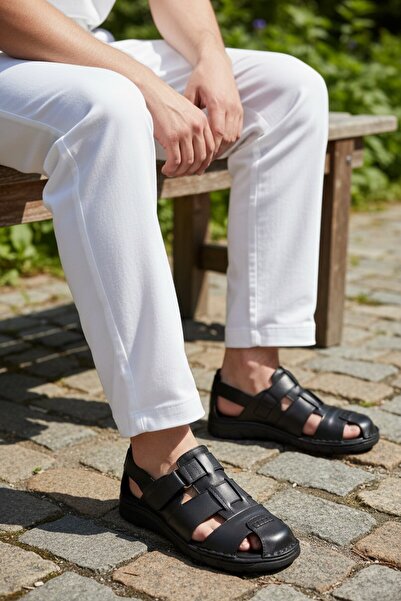 Konfores 2043 Model Anatomical Men's Sandals - Massage Sole, Genuine Leather