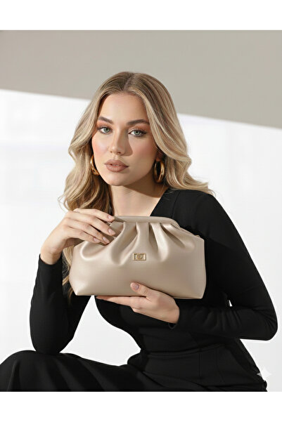 mossi Γυναικείο χρώμα δέρματος/μπεζ σατέν ψεύτικο δερμάτινο λουράκι Clutch καθημερινή και βραδινή τσάντα φορέματος