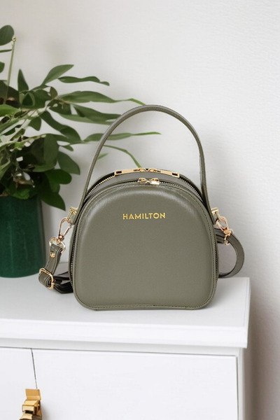 HAMILTON Original Women's Green Adjustable Strap Buckle and Striped Detail Stylish Small Shoulder and Crossbody Box Bags