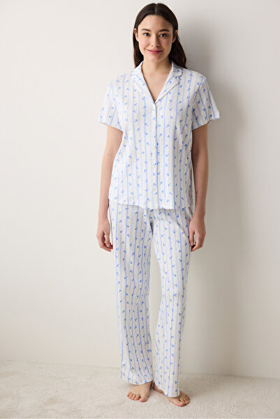 Penti Roses Pointel Shirt Pants Off White Pajama Set