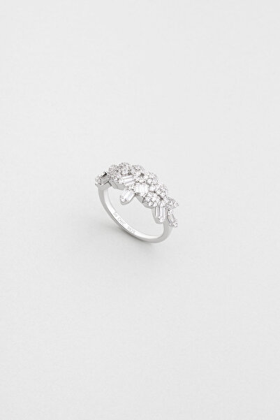 So CHIC... Gelin Çiçeği 18 Ayar Beyaz Altın Kaplama Gümüş Baget Yüzük