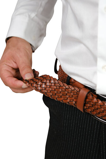 MFT Leather Design حزام رجالي من الجلد الطبيعي محبوك |   أنيق وفاخر