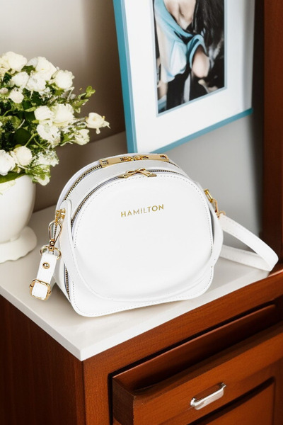 HAMILTON Original Women's Adjustable Cross Strap Leather Textured Square Patterned Three-Eye Stylish Shoulder Box Bag