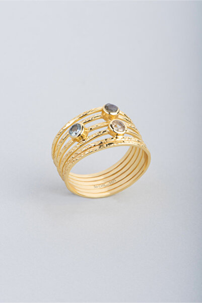 So CHIC... Akropolis Rüzgarı 18 Ayar Sarı Altın Kaplama Gümüş Labradorit Taşlı Yüzük