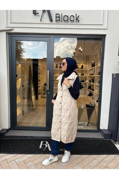 Invee Ecru Quilted Women's Vest - Knitwear Detailed and Buttoned