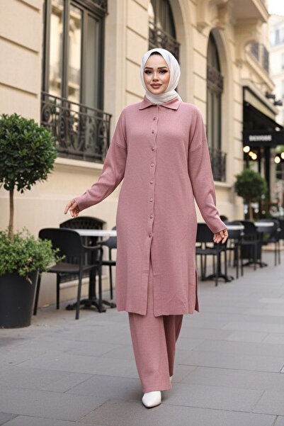 N.S NEVA STYLE طقم تريكو مكون من قطعتين من داستي روز تيشرت بياقة 34181GK