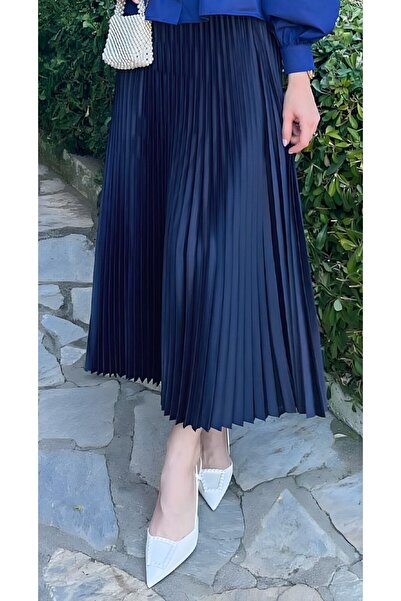 comstar Γυναικεία Basic Ψηλόμεση Πλισέ Φαρδιά Μακριά Φούστα Navy