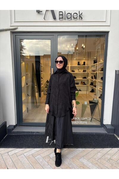 Invee Black Patterned Women's Shirt Jacket