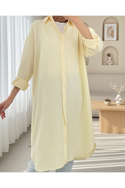 Modamorfo Oval Cut Karash Long Casual Tunic - Light Yellow