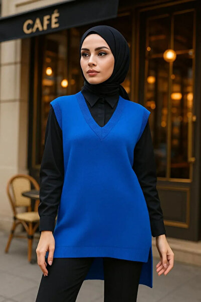 Neva Style Sax Blue Hijab Knitwear Sweater 25321Sx