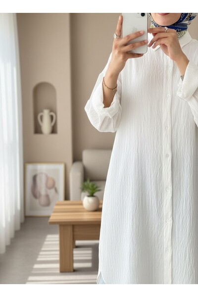 Modamorfo Oval Cut Karash Long Casual Tunic -White