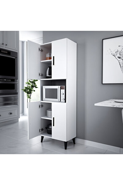 Alesta Life 4 Kapaklı Orta Mikrodalga Mini Fırın Bölmeli Mutfak Dolabı Çok Amaçlı Dolap Beyaz