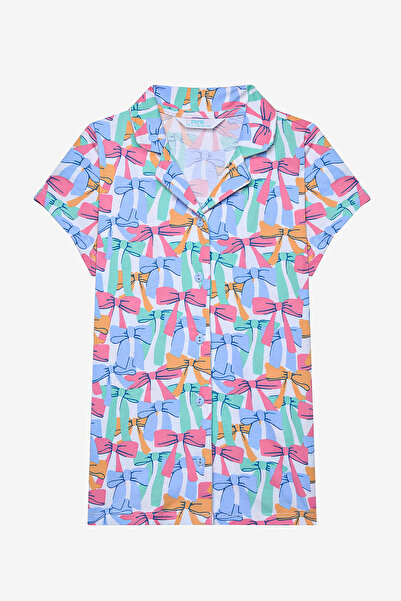 Penti Buntes Bows-Shirt-Pyjama-Set für Mädchen in Off-White