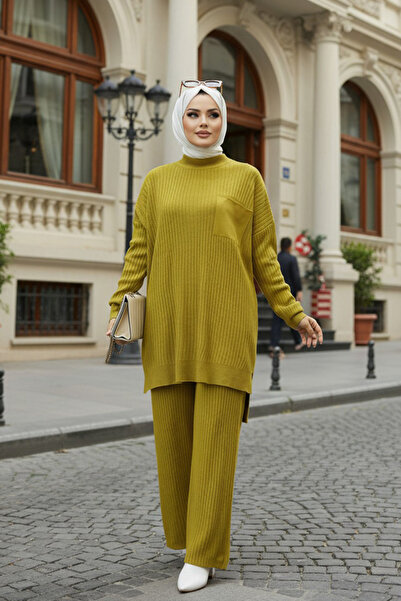Neva Style Oil Green Hijab Knitwear Double Set 34060Yy