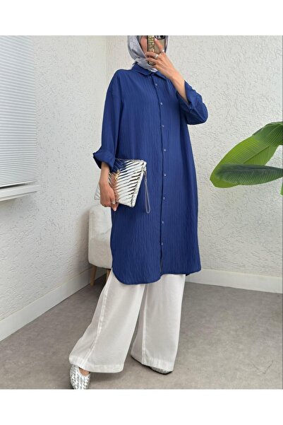 Modamorfo Oval Cut Karash Long Casual Tunic -Indigo