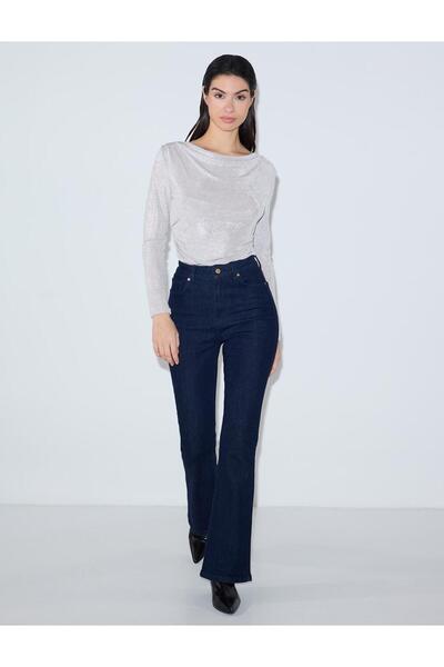 Jimmy Key Gray Draped Collar Long Sleeve Knitted Blouse