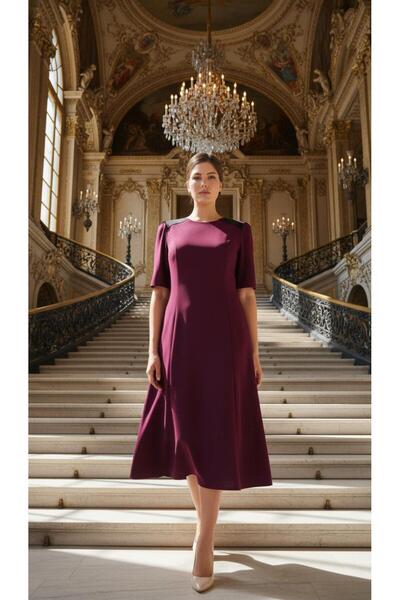 Nidya Moda Büyük Beden Kadın Mürdüm Omuz Pullu Payet Kombinli Kuplu Abiye Elb...