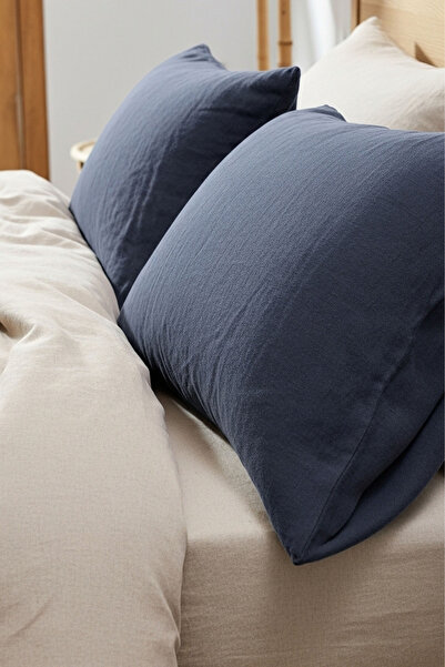 JOJOMIA غطاء وسادة من الكتان مكون من قطعتين من لونا مقاس 50 × 70 باللون الأزر...