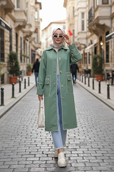 Neva Style Тренч з ґудзиками, зелений колір, 9206CY