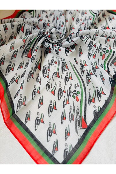 HURİSÖNMEZ Sumud Fleet Themed Palestinian Flag Girl's Scarf 80*80 cm Cotton-Linen