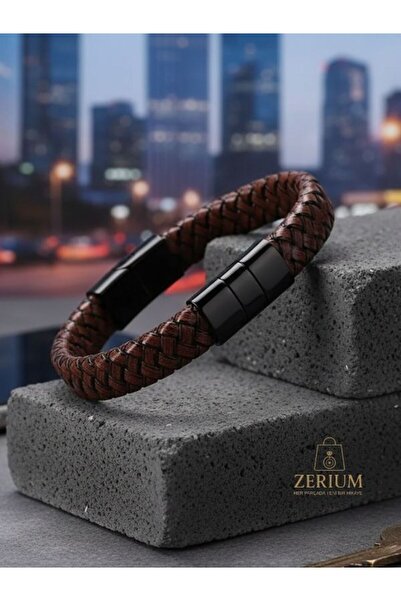 ZERİUM İtalyan Stil İnce Örgü Tasarım Bileklik Siyah Çelik Klipsli Modern Tas...