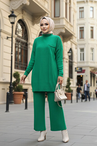 Neva Style Green Hijab Knitwear Double Suit 34060Y