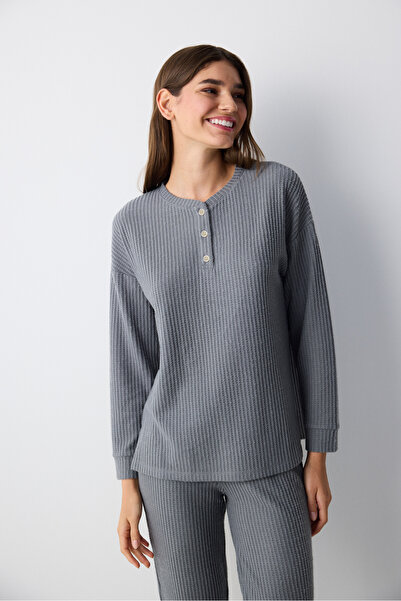 Penti Dark Grey Waffle Tmavě šedé kalhoty Pyžamový set