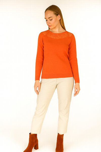 BLU Kayık Yaka File Doku Kombinli Triko Bluz