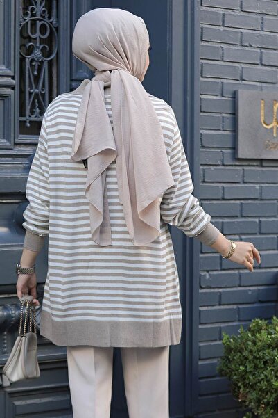 Neva Style Striped Mink Hijab Knitwear Tunic 65904V