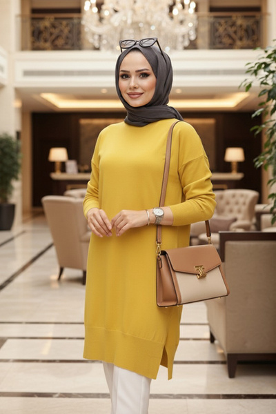 N.S NEVA STYLE Hardal Tesettür Triko Kazak Tunik 17203HR