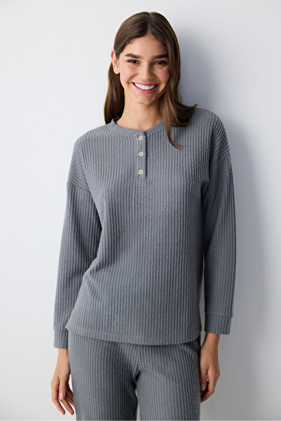 Penti Dark Grey Waffle Tmavě šedé kalhoty Pyžamový set