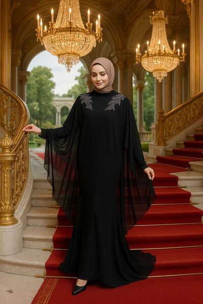 Neva Style Poncho Detailed Black Hijab Abaya 25908S